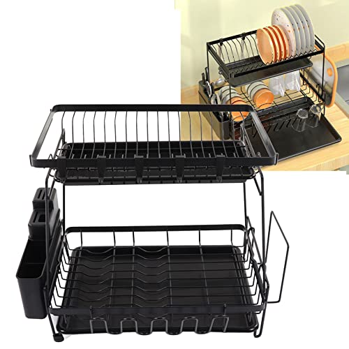 Jeanoko Dish Drying Rack, Black Dish Racks 2 Tier Rust Prevention for Kitchen