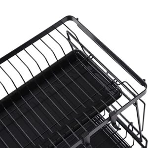 Jeanoko Black Dish Racks, Dish Drying Rack Easy Installation 2 Tier Detachable for Kitchen