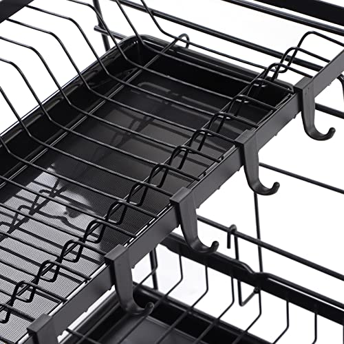 Jeanoko Black Dish Racks, Dish Drying Rack Easy Installation 2 Tier Detachable for Kitchen