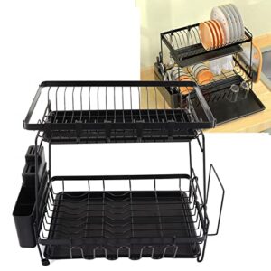 Jeanoko Black Dish Racks, Dish Drying Rack Easy Installation 2 Tier Detachable for Kitchen