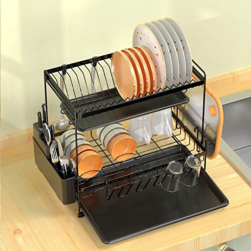 Jeanoko Black Dish Racks, Dish Drying Rack Easy Installation 2 Tier Detachable for Kitchen