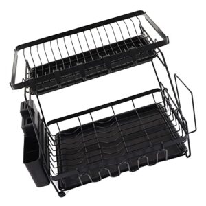 emoshayoga dish drying rack, 2 tier detachable carbon steel black dish racks with drainboard for kitchen