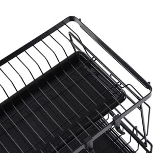 Emoshayoga Dish Drying Rack, 2 Tier Detachable Carbon Steel Black Dish Racks with Drainboard for Kitchen