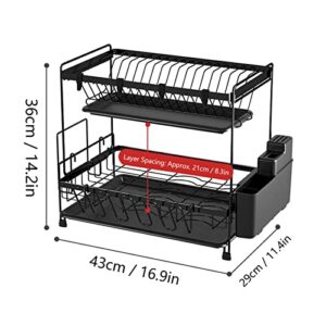 Emoshayoga Dish Drying Rack, 2 Tier Detachable Carbon Steel Black Dish Racks with Drainboard for Kitchen