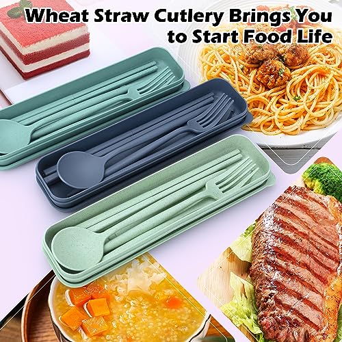 4 Sets Reusable Utensils Set with Case, Travel Utensils with Case, Reusable Utensils for Lunch Box accessories, Portable Chopsticks Knife Fork and Spoon Lunch Utensils Set for Work,Travel or Daily use