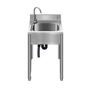 thickened stainless steel sink single tank with bracket, integrated simple floor washbasin, commercial/domestic, with complete accessories 50/60cm (size : 60cm)