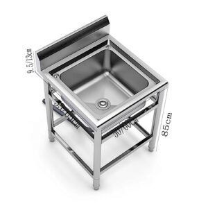 Thickened Stainless Steel Sink Single Tank With Bracket, Integrated Simple Floor Washbasin, Commercial/domestic, With Complete Accessories 50/60cm (Size : 60cm)