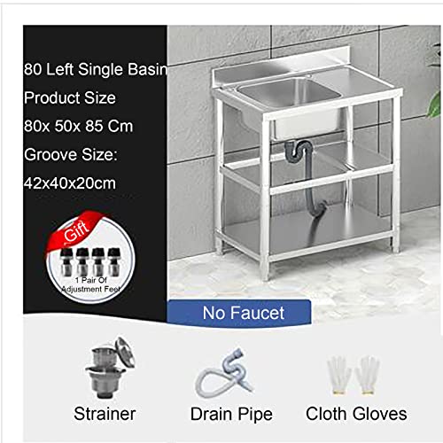 MARQI Stainless Steel Stand Alone Sink,Commercial Kitchen Sink,Free Standing Commercial Restaurant Sink,Easy to Clean,Adjustable Leg Height,for Restaurant,Outdoor,Garage. (Size : Headless)