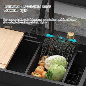 Free Standing Stainless-Steel Sink Single Bowl,Commercial Restaurant Nano Raindance Waterfall Kitchen Sinks w/Faucet&Drainboard,Prep Utility Laundry Washing Hand Basin w/Storage Shelves Indoor Outdoor