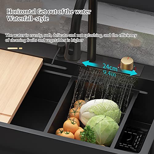 Free Standing Stainless-Steel Sink Single Bowl,Commercial Restaurant Nano Raindance Waterfall Kitchen Sinks w/Faucet&Drainboard,Prep Utility Laundry Washing Hand Basin w/Storage Shelves Indoor Outdoor