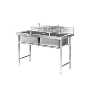 commercial/industrial sink，2 compartment outdoor garage sink，freestanding kitchen stainless steel sink w/workbench & storage shelves, prep & utility washing hand basin for laundry. ( size : 100*50*80+
