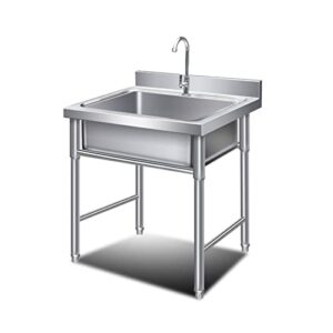 marqi commercial catering sink, freestanding stainless steel single bowl sink w/faucet, kitchen restaurant hotel storage shelf