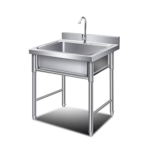 MARQI Commercial Catering Sink, Freestanding Stainless Steel Single Bowl Sink W/Faucet, Kitchen Restaurant Hotel Storage Shelf