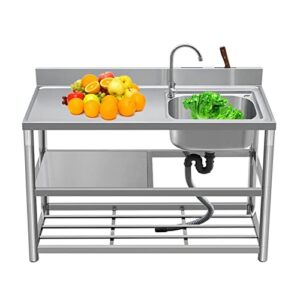 outdoor sink stainless steel freestanding laundry single bowl station, commercial sink bowl 1 drainboard kitchen catering stainless steel bullet feet indoor outdoor ( color : a , size : 90*50*80cm/35.