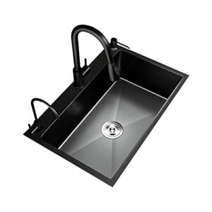 black single bowl undermount modern stainless steel nano kitchen sink laundry sink commercial sink with hot&cold water faucet,soap dispenser,drain assembly with straine for hotel,rv,bar,shop (color