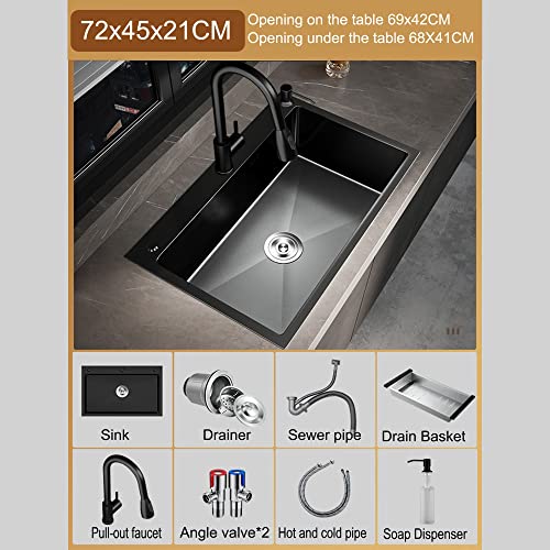 Black Single Bowl Undermount Modern Stainless Steel Nano Kitchen Sink Laundry Sink Commercial Sink with Hot&Cold Water Faucet,Soap Dispenser,Drain Assembly with straine for Hotel,RV,Bar,Shop (Color