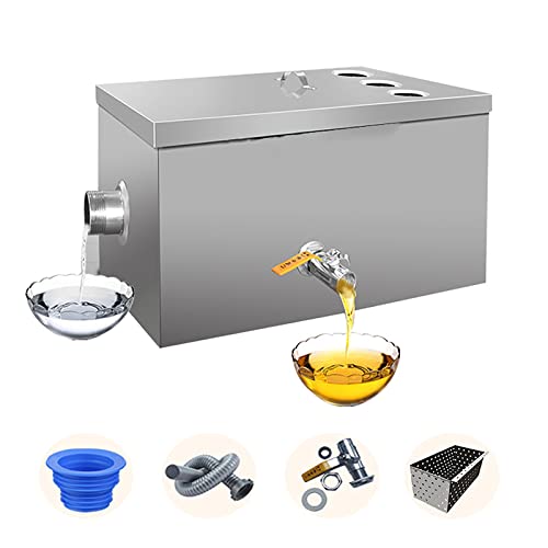 Top Inlet Commercial Grease Interceptor, Stainless Steel Grease Trap, Under Sink Grease Trap Waste Water Oil-water Separator with Removable Filter Basket, for Restaurant, Canteen, Factory, Kitchen (S