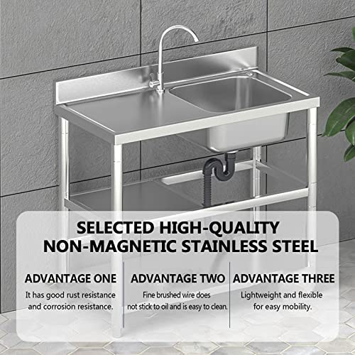 Commercial sink with storage rack,Outdoor utility garage sink with faucet,Indoor kitchen Stainless Steel sink,1 Compartment,Industrial station laundry & utility room sinks,for restaurant,Basement. (