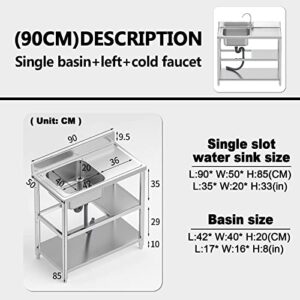 Commercial sink with storage rack,Outdoor utility garage sink with faucet,Indoor kitchen Stainless Steel sink,1 Compartment,Industrial station laundry & utility room sinks,for restaurant,Basement. (