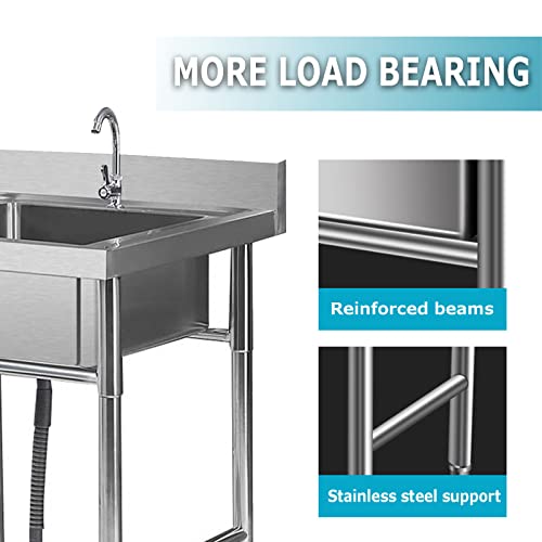 MARQI Compartment Commercial Kitchen Sink, Stainless Steel Sink, Indoor Outdoor Sink for Home Bar Unit Commercial