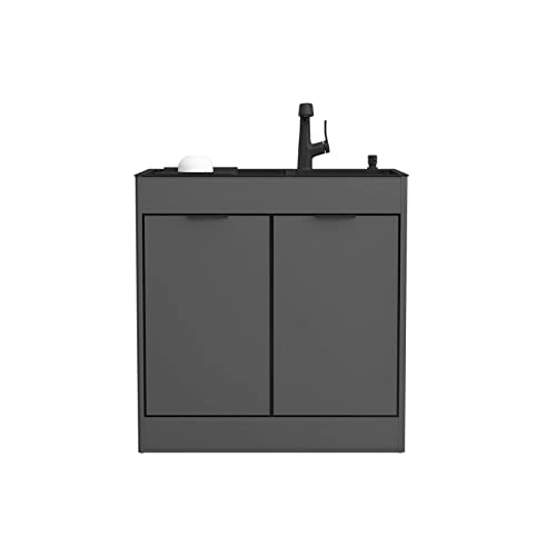 Black Utility Sink，Commercial Sink Kitchen，Laundry Sink with Cabinet,High Arc Stainless Faucet，for Room, Restaurant,Kitchen,Utility Room, Garage, Basement, Outdoor and Indoor. ( Size : 68*45 Cold hot+