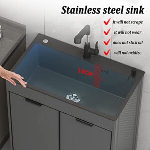 Black Utility Sink，Commercial Sink Kitchen，Laundry Sink with Cabinet,High Arc Stainless Faucet，for Room, Restaurant,Kitchen,Utility Room, Garage, Basement, Outdoor and Indoor. ( Size : 68*45 Cold hot+