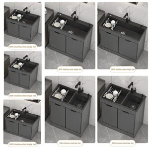 Black Utility Sink，Commercial Sink Kitchen，Laundry Sink with Cabinet,High Arc Stainless Faucet，for Room, Restaurant,Kitchen,Utility Room, Garage, Basement, Outdoor and Indoor. ( Size : 68*45 Cold hot+