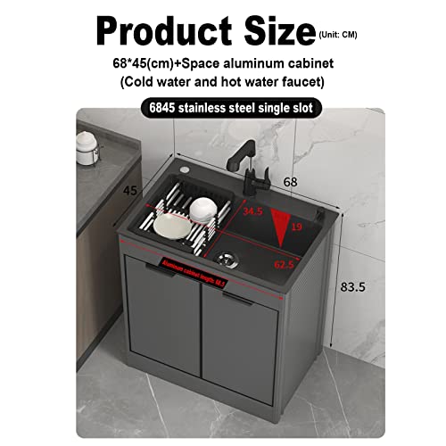 Black Utility Sink，Commercial Sink Kitchen，Laundry Sink with Cabinet,High Arc Stainless Faucet，for Room, Restaurant,Kitchen,Utility Room, Garage, Basement, Outdoor and Indoor. ( Size : 68*45 Cold hot+