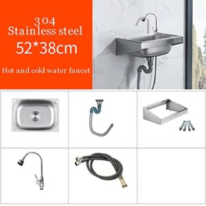 Mini Wall Hanging Sink Station,Stainless Steel Kitchen Washing Station, Utility Laundry Portable Single Bowl Hand washing Basin ,with Stand and Hot cold Tap,for Garage, Garden, Kitchen, RV ( Size : 52