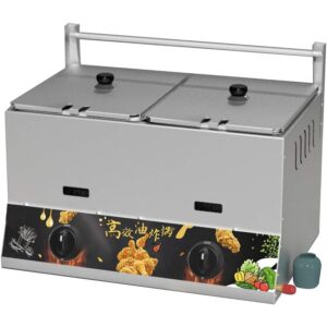 commercial gas deep fat fryer twin tank, 22l tabletop stainless steel chip fryer, with bracket, manual adjustment temperature, for home kitchen catering restaurant coffee shop