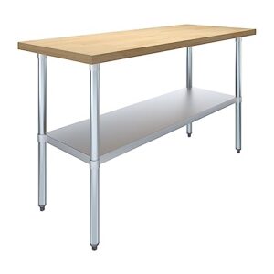 amgood 24" x 60" maple wood top work table with adjustable undershelf