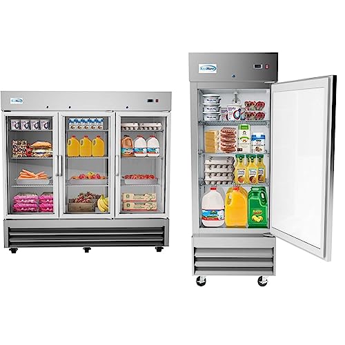 KoolMore RIR-3D-GD Commercial Refrigerator, Triple Door, Stainless Steel,66.5 cubic feet & 29" Stainless Steel Solid Door Commercial Reach-in Refrigerator Cooler - 19 cu. ft (RIR-1D-SS-19C)