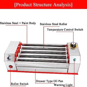 hotdog roller grill Stainless Steel Hot Dog Roller Machine, Commercial Sausage Grill Cooker Machine, 0-250 Temperature Control, With Oil Pan, Commercial and Household Hot Dog Machine (Size : 3 Tubes