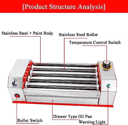 hotdog roller grill Stainless Steel Hot Dog Roller Machine, Commercial Sausage Grill Cooker Machine, 0-250 Temperature Control, With Oil Pan, Commercial and Household Hot Dog Machine (Size : 3 Tubes