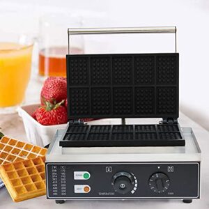 110V 1500W Commercial Waffle Maker 10Pcs Nonstick Electric Waffle Machine Temperature and Time Control Stainless Steel Rectangle Waffle Maker Waffle Iron for Bakeries Snack Bar Family Restaurant