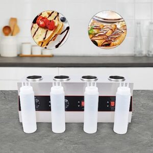 Commercial Electric Sauce Warmer, 4 Grids Countertop Food Sauce Dispenser Heater Nacho Cheese Sauce Heat Preservation Machine 30-85℃ Adjustable with Squeeze Bottles, 650ml Each Bottle, 110V 640W