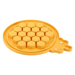 Hexagon Ice Cube Tray, Easy To Demould Food Grade PP Convenient Handle Independent Division Honeycomb Ice Trays with Lid for Refrigerator for Household(Yellow)