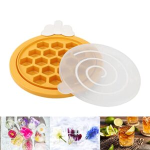 Hexagon Ice Cube Tray, Easy To Demould Food Grade PP Convenient Handle Independent Division Honeycomb Ice Trays with Lid for Refrigerator for Household(Yellow)