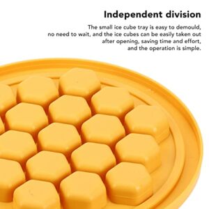 Hexagon Ice Cube Tray, Easy To Demould Food Grade PP Convenient Handle Independent Division Honeycomb Ice Trays with Lid for Refrigerator for Household(Yellow)