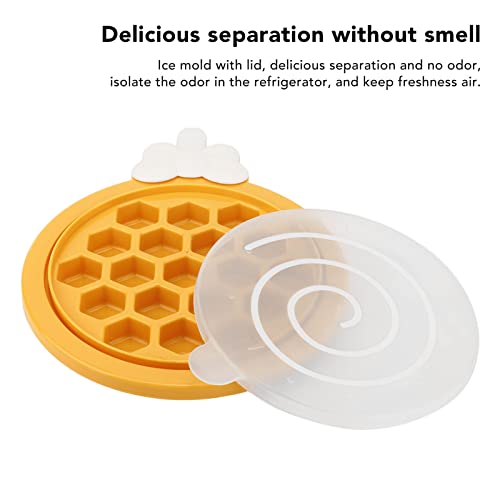 Hexagon Ice Cube Tray, Easy To Demould Food Grade PP Convenient Handle Independent Division Honeycomb Ice Trays with Lid for Refrigerator for Household(Yellow)