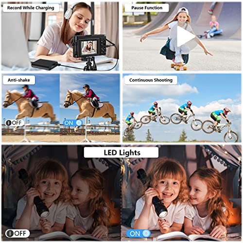 4K Digital Camera 60FPS Auto Focus 48MP Vlogging Video Camera 16X Digital Zoom Camera with 180°Flip Screen Anti-Shake Compact Camera for Beginner 32GB Memory Card