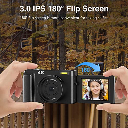 4K Digital Camera 60FPS Auto Focus 48MP Vlogging Video Camera 16X Digital Zoom Camera with 180°Flip Screen Anti-Shake Compact Camera for Beginner 32GB Memory Card