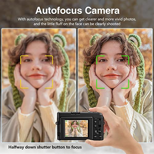 4K Digital Camera 60FPS Auto Focus 48MP Vlogging Video Camera 16X Digital Zoom Camera with 180°Flip Screen Anti-Shake Compact Camera for Beginner 32GB Memory Card