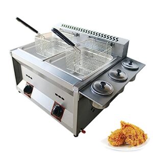 commercial gas deep fryer countertop stainless steel kitchen frying machine removable baskets & lid, for commercial restaurant countertop family food cooking (color : 10l+10l+2xfried baskets)