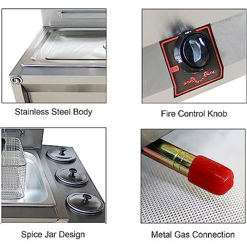 Commercial Gas Deep Fryer Countertop Stainless Steel Kitchen Frying Machine Removable Baskets & Lid, For Commercial Restaurant Countertop Family Food Cooking (Color : 10L+10L+2xFried Baskets)