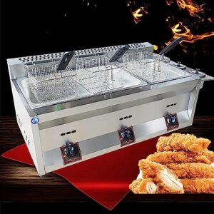 Commercial Gas Deep Fryer Countertop Stainless Steel Kitchen Frying Machine Removable Baskets & Lid, For Commercial Restaurant Countertop Family Food Cooking (Color : 10L+10L+2xFried Baskets)