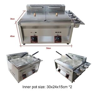 Commercial Gas Deep Fryer Countertop Stainless Steel Kitchen Frying Machine Removable Baskets & Lid, For Commercial Restaurant Countertop Family Food Cooking (Color : 10L+10L+2xFried Baskets)