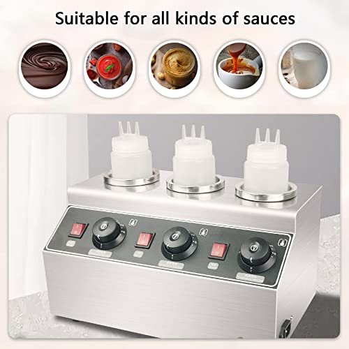 Electric Food Sauce Warmer, Commercial Sauce Heater Dispenser with Squeeze Sauce Bottle, Stainless Steel Hot Fudge Warmer Cheese Chocolate Sauce Warmer
