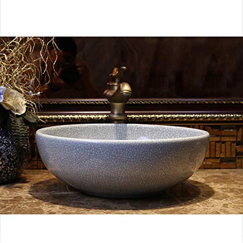 TONPOP Round Wash Basin,Retro Ceramic Container Sink - Ice Crack Grain Art Counter Basin - Suitable for Families,Hotels,KTV,Restaurants (Color : A) (B)