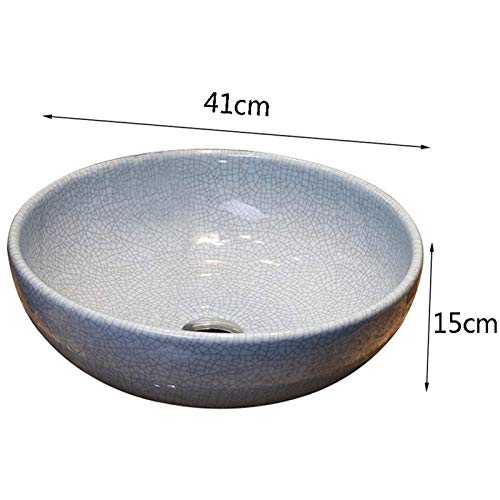 TONPOP Round Wash Basin,Retro Ceramic Container Sink - Ice Crack Grain Art Counter Basin - Suitable for Families,Hotels,KTV,Restaurants (Color : A) (B)